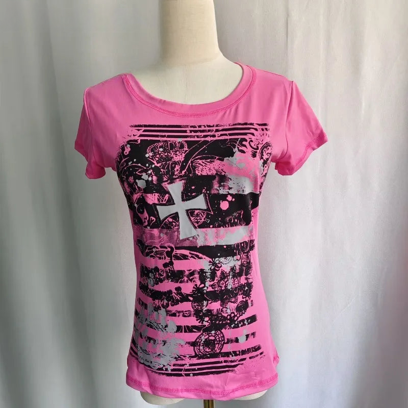 Scene Women's Pink Graphic Cross T-Shirt - view 2