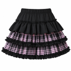 Black and Pink Plaid Ruffle Layered Mini Skirt
