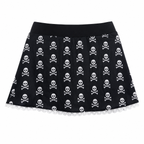 Black Skull Print Mini Skirt with Lace Trim