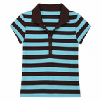 Women's Blue and Brown Striped Polo Shirt