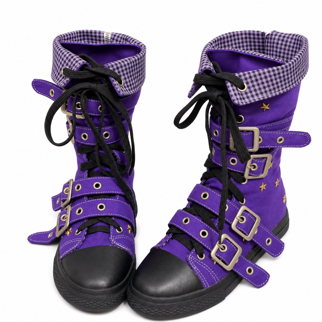Punk Canvas Ankle Boots with Star Details