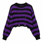 Striped Distressed Knit Pullover Sweater