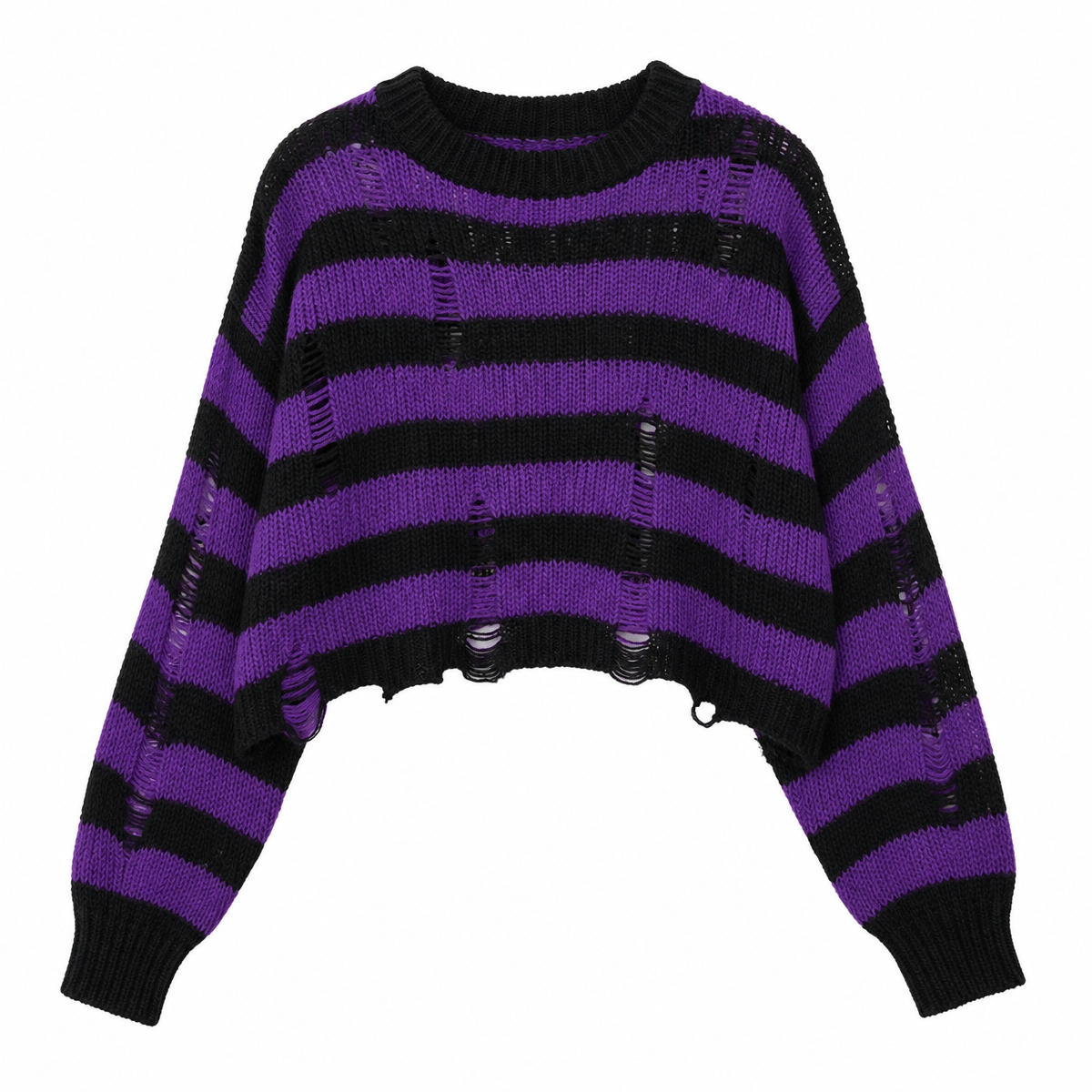 Striped Distressed Knit Pullover Sweater
