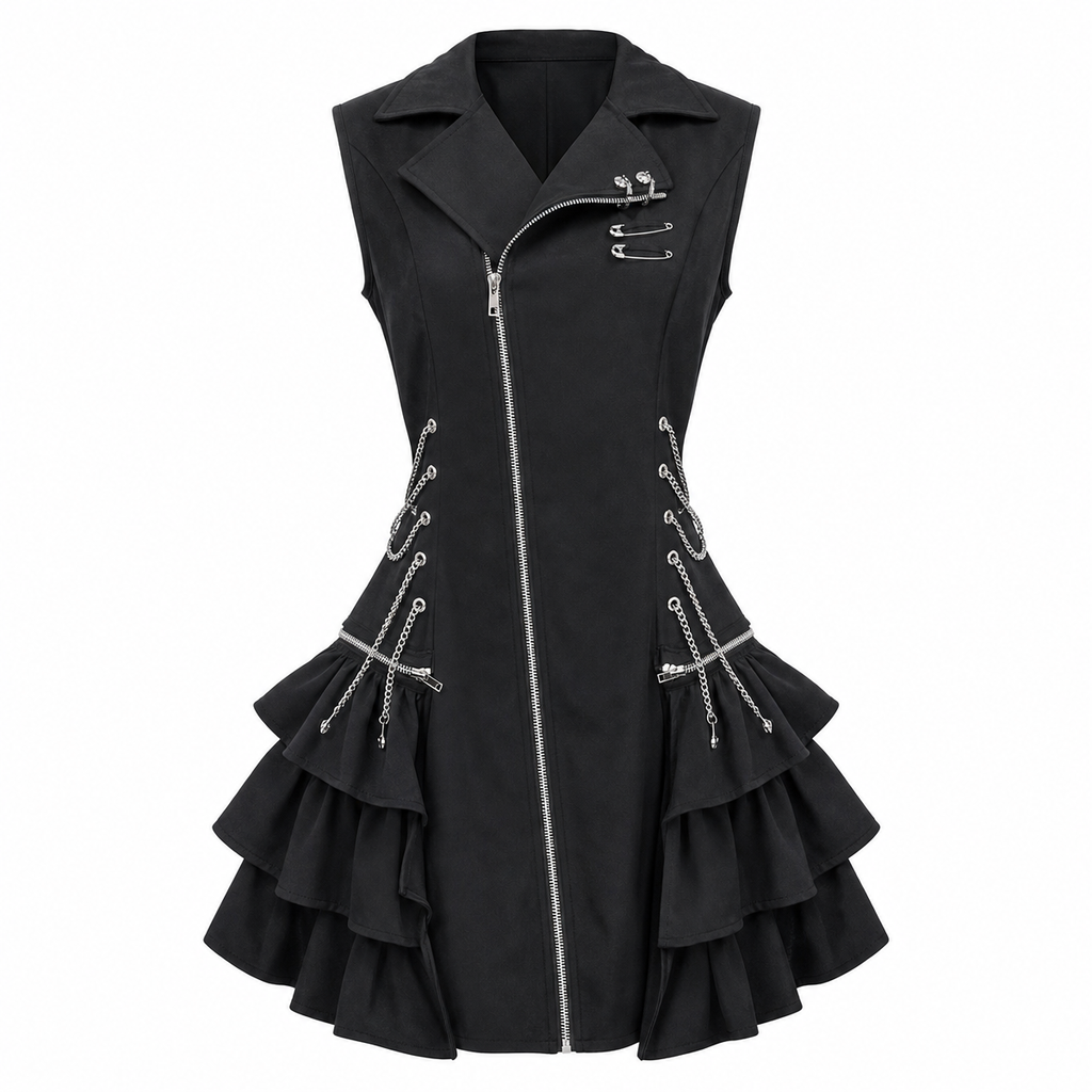 Gothic Sleeveless Mini Dress with Ruffle Hem