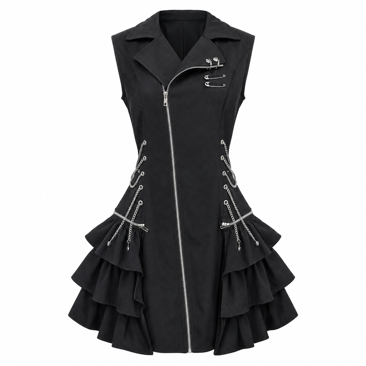 Gothic Sleeveless Mini Dress with Ruffle Hem