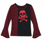 Red and Black Striped Skull Long-Sleeve Top