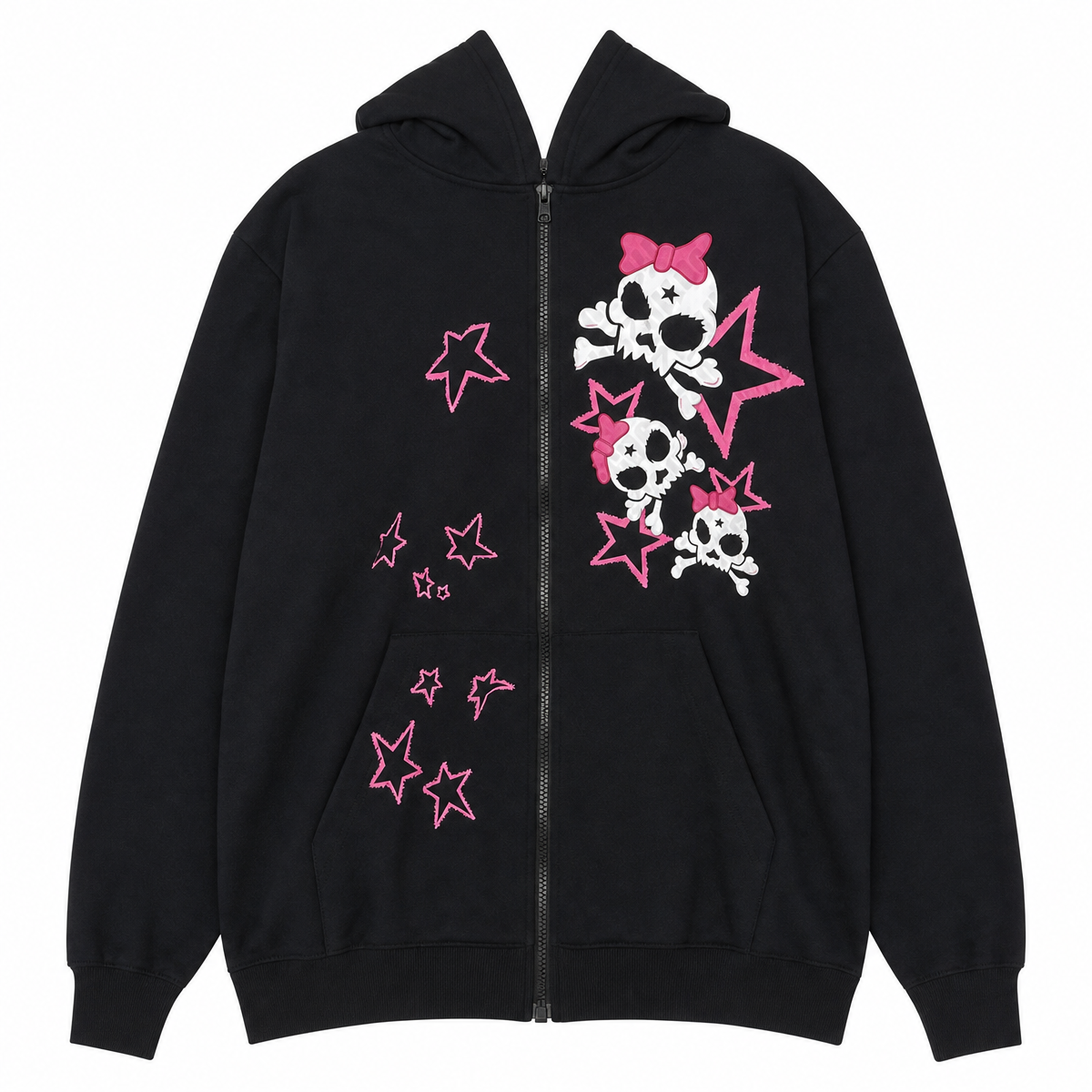 Scene Women's Black Skull and Star Zip-Up Hoodie