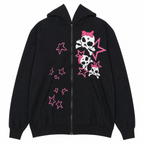 Women's Black Skull and Star Zip-Up Hoodie