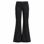 Black Low-Waisted Flared Pants with Rivet Details