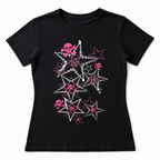 Women's Black Graphic T-Shirt – Pink & White Skull and Star Print