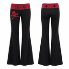 Women's Low-Rise Flare Pants with Red Foldover Waistband