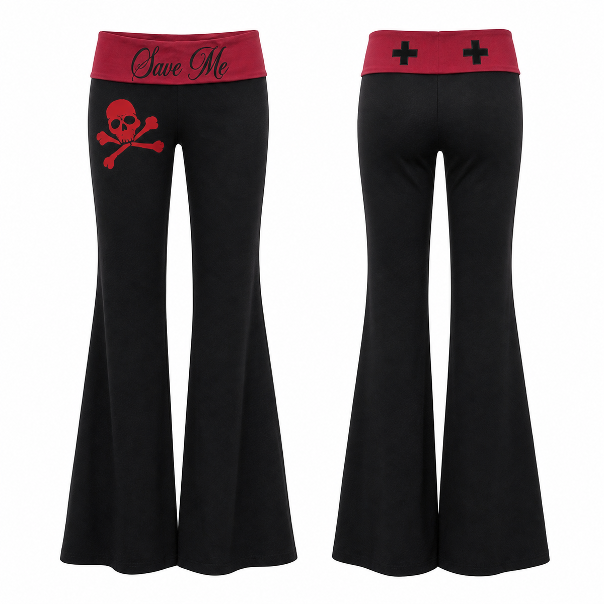 Women's Low-Rise Flare Pants with Red Foldover Waistband