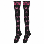 Black and Pink Skull Print Thigh-High Socks