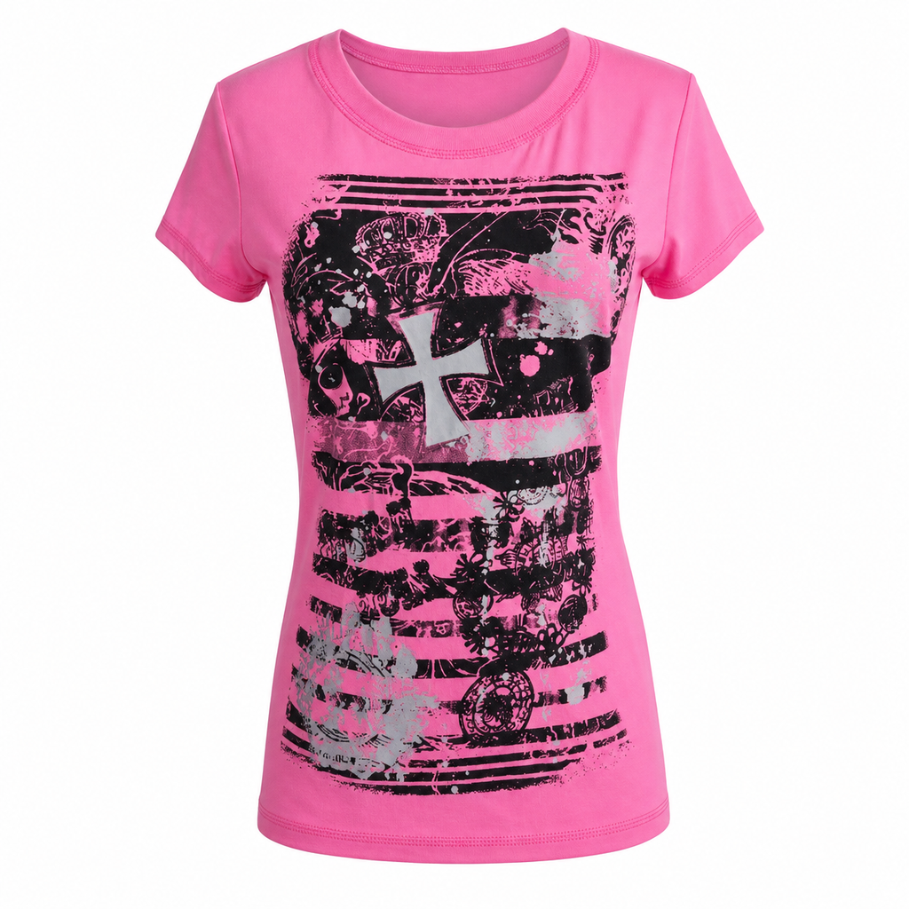 Women's Pink Graphic Cross T-Shirt
