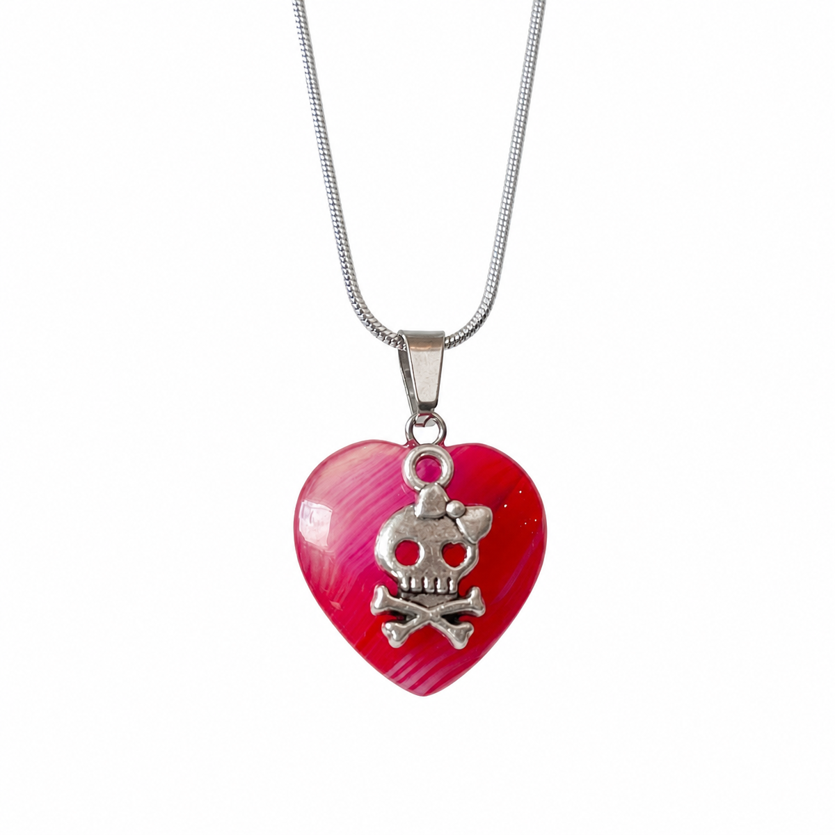 Red Heart Skull Pendant Necklace