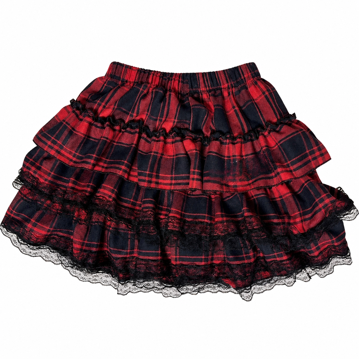 Scene Red Plaid Lace-Trim Ruffle Mini Skirt