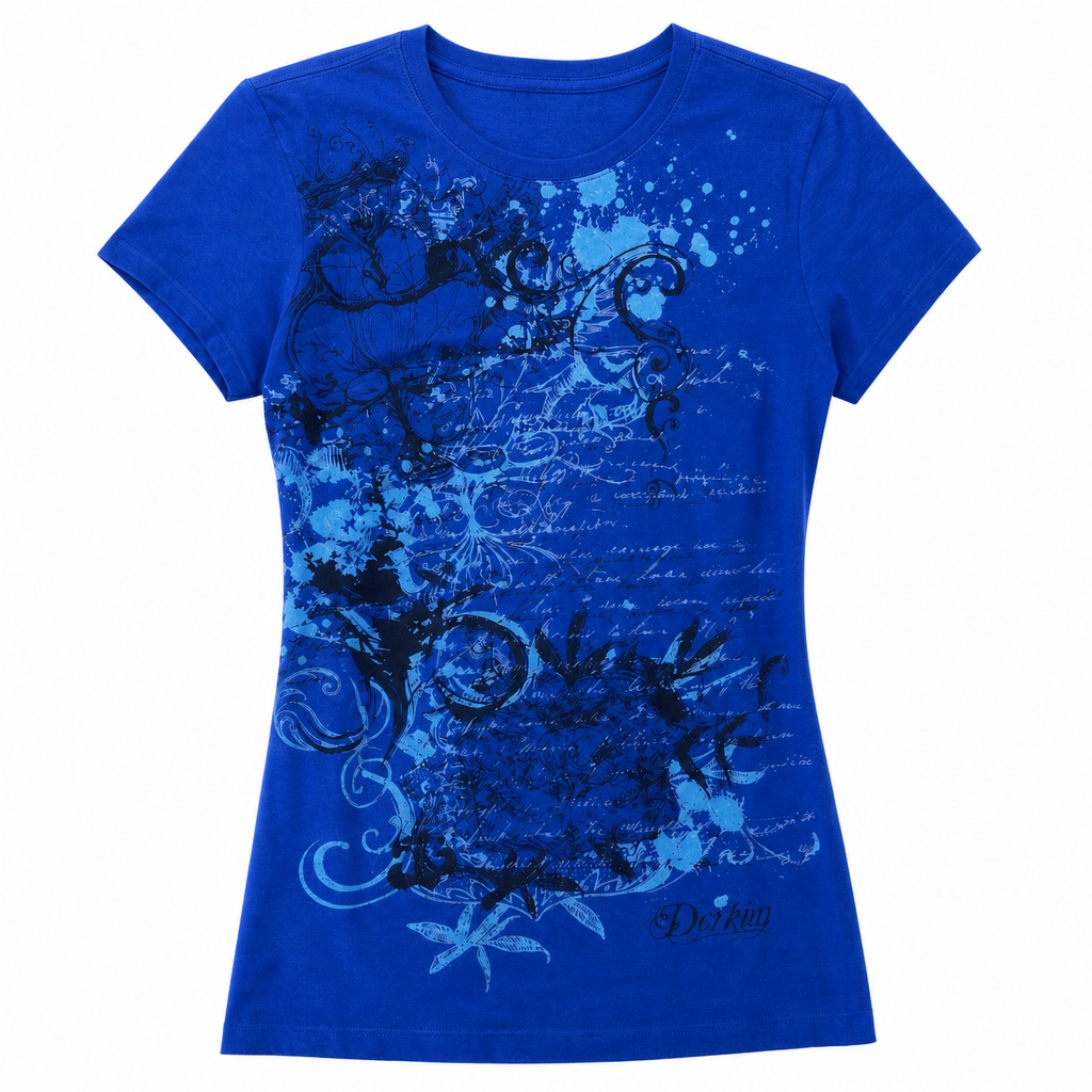 Blue Floral Graphic Short-Sleeve T-Shirt