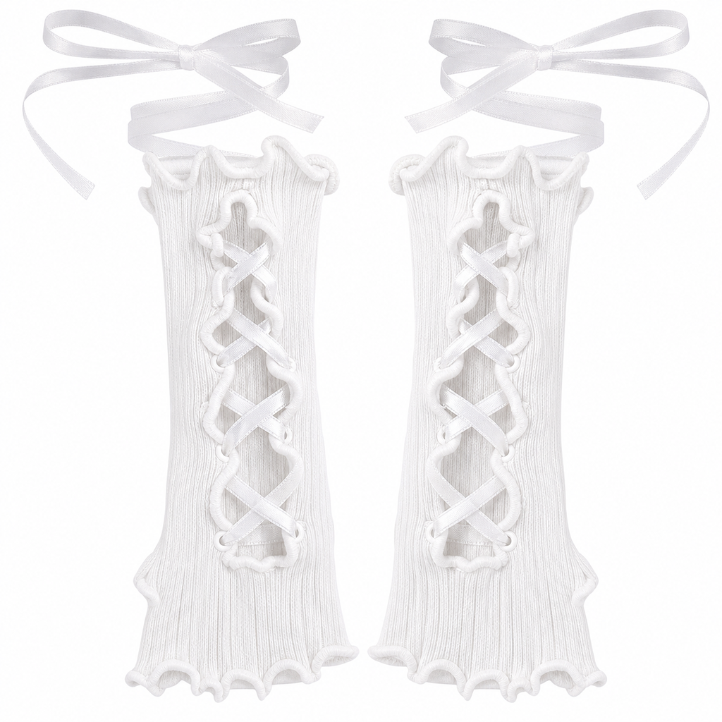 Ruffle Lace-Up Fingerless Gloves