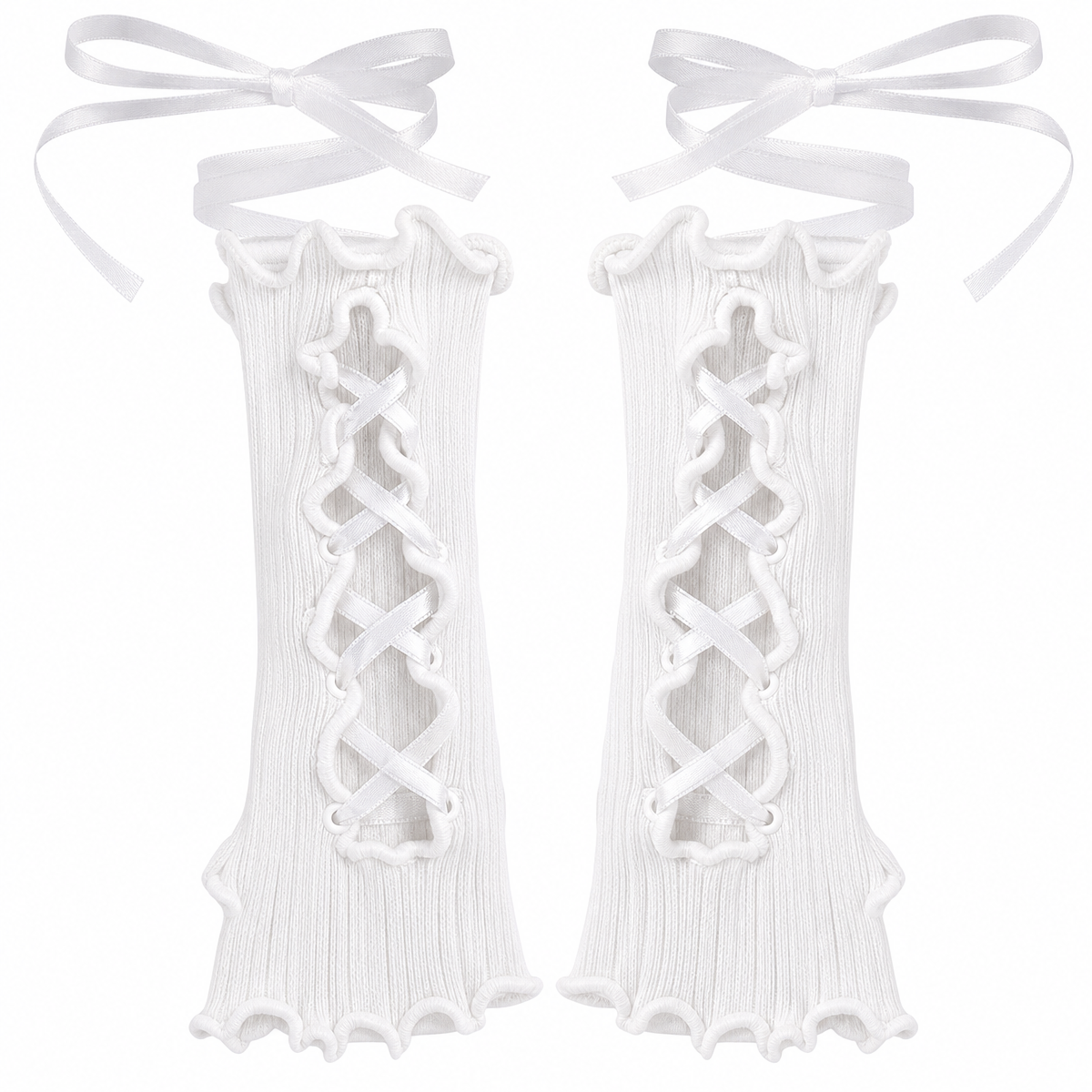 Ruffle Lace-Up Fingerless Gloves