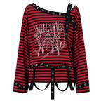 Striped Graphic Long-Sleeve Top with Grommet Details