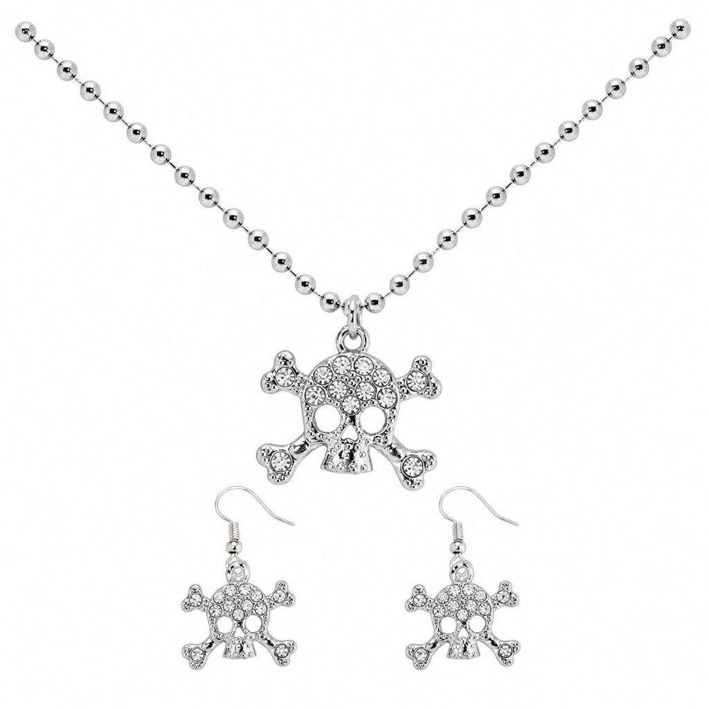 Crystal Skull Necklace and Earrings Set