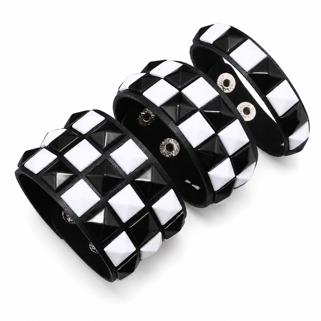 3-Piece Studded Leather Bracelet Set – Multicolor Punk Wristbands