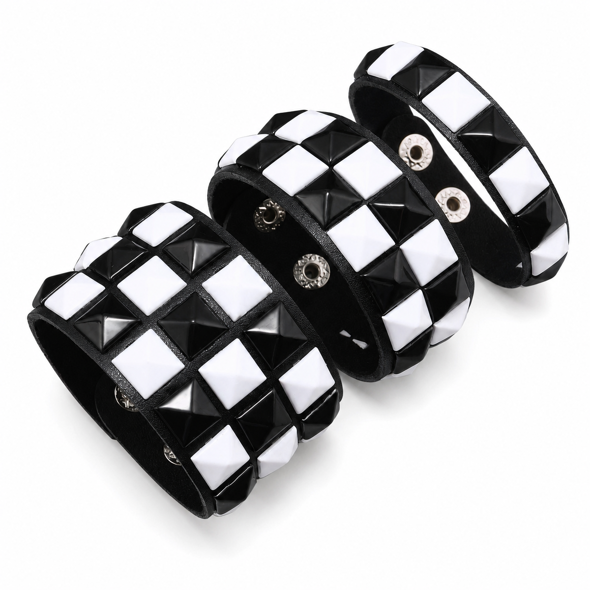 3-Piece Studded Leather Bracelet Set – Multicolor Punk Wristbands