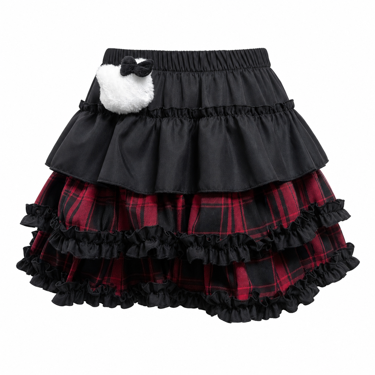 Black and Red Plaid Layered Ruffle Mini Skirt
