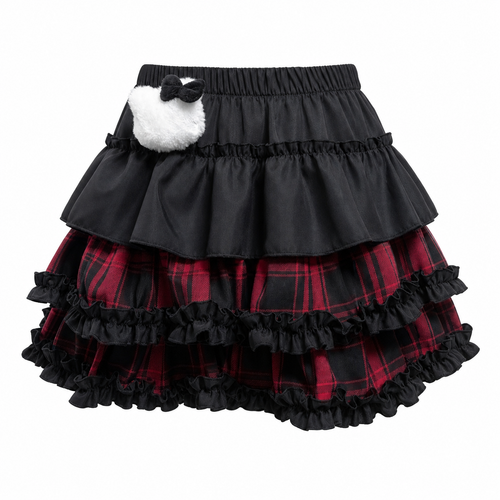 Black and Red Plaid Layered Ruffle Mini Skirt