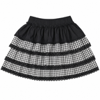 Black Plaid Lace-Trim Mini Skirt with Layered Ruffles