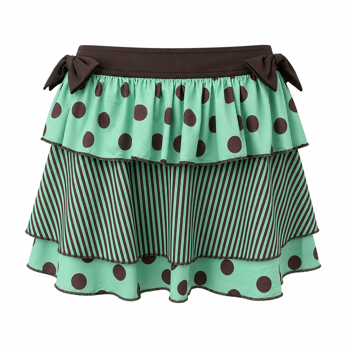 Women’s Polka-Dot and Stripe Ruffle Mini Skirt with Bow Waist
