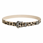 Women's Leopard Print Belt with Ornate Silver-Tone Buckle