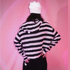 Women's Scene Striped Skull Graphic Hooded Knit Cardigan