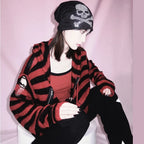 Women's Scene Striped Skull Graphic Hooded Knit Cardigan