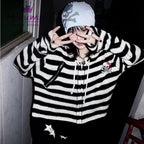 Women's Scene Striped Skull Graphic Hooded Knit Cardigan