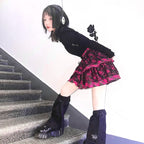 Scene Pink Plaid Layered Lace Mini Skirt with Bow