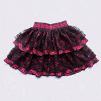 Scene Pink Plaid Layered Lace Mini Skirt with Bow