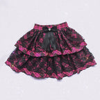 Scene Pink Plaid Layered Lace Mini Skirt with Bow