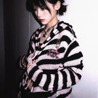 Women's Scene Striped Skull Graphic Hooded Knit Cardigan