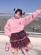 Scene Pink Plaid Layered Lace Mini Skirt with Bow