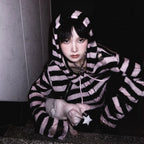Women's Scene Striped Skull Graphic Hooded Knit Cardigan