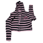 Women's Scene Striped Skull Graphic Hooded Knit Cardigan