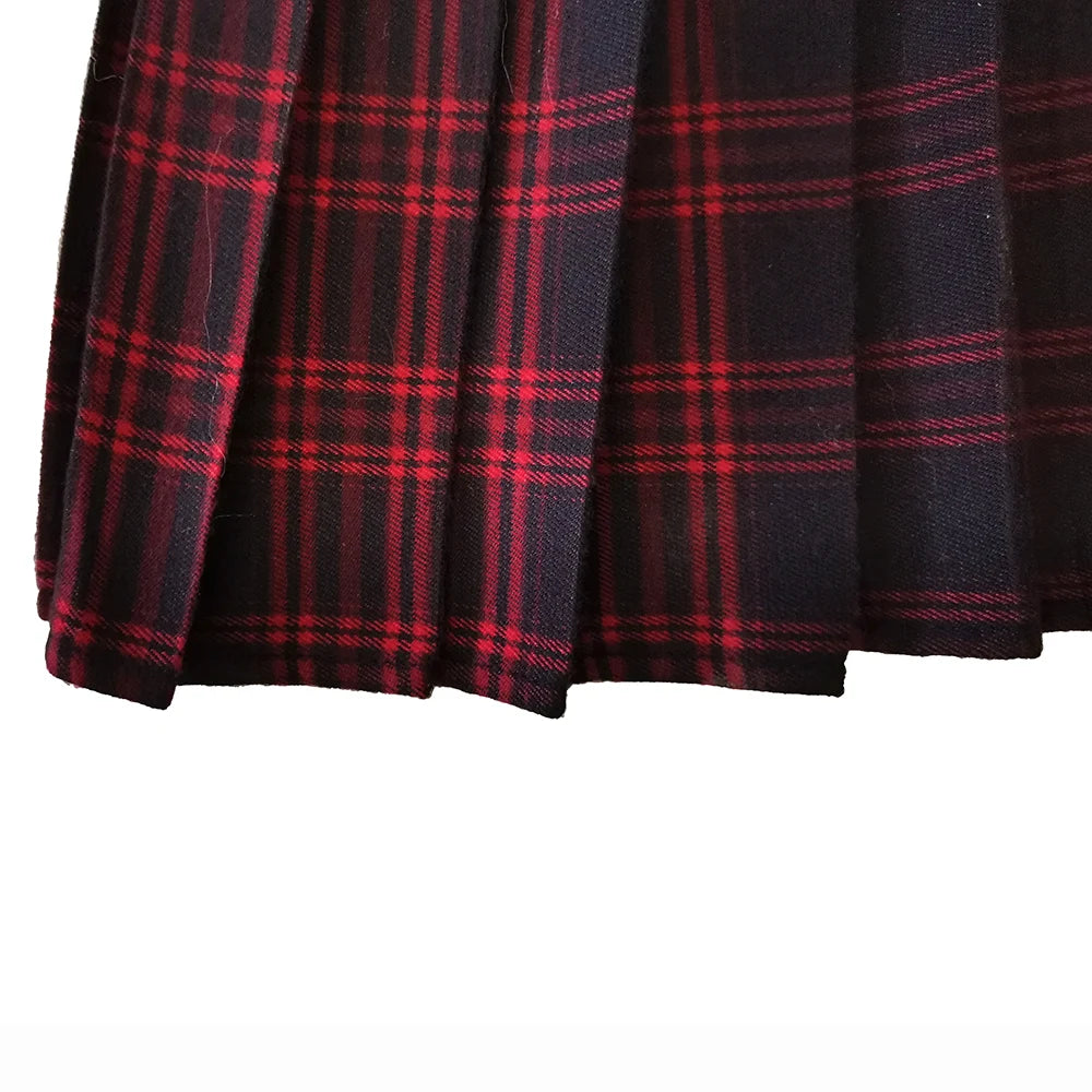 Scene Plaid Pleated Mini Dress with Front Zipper and Chain Detail