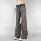 Scene Women’s Black Pinstripe Low-Rise Bootcut Jeans