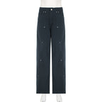 Scene Women’s Black Pinstripe Low-Rise Bootcut Jeans