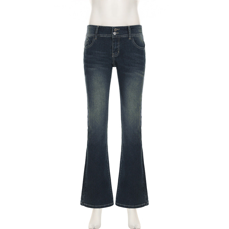 Scene Women’s Black Pinstripe Low-Rise Bootcut Jeans