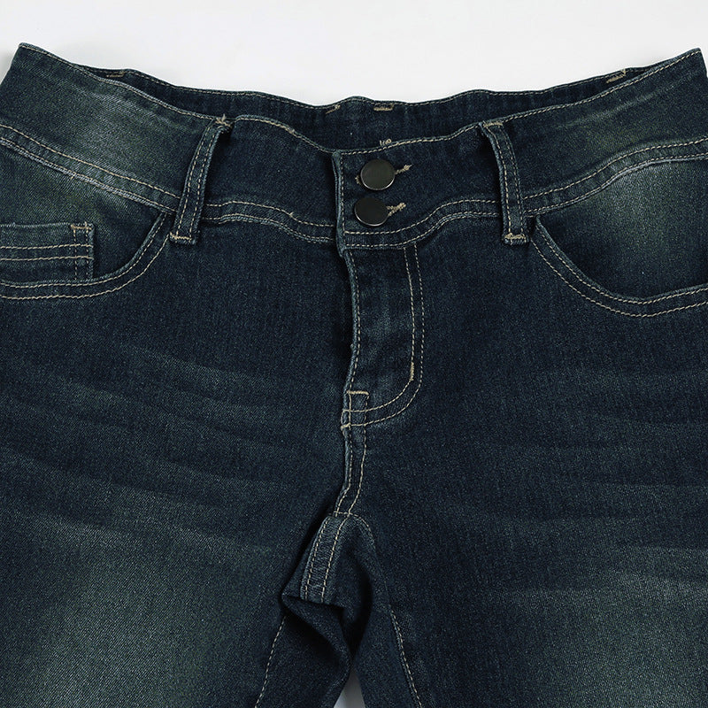 Scene Women’s Black Pinstripe Low-Rise Bootcut Jeans