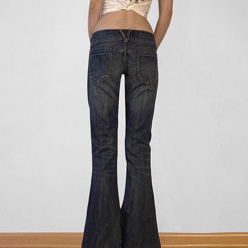 Scene Women’s Black Pinstripe Low-Rise Bootcut Jeans