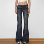 Scene Women’s Black Pinstripe Low-Rise Bootcut Jeans