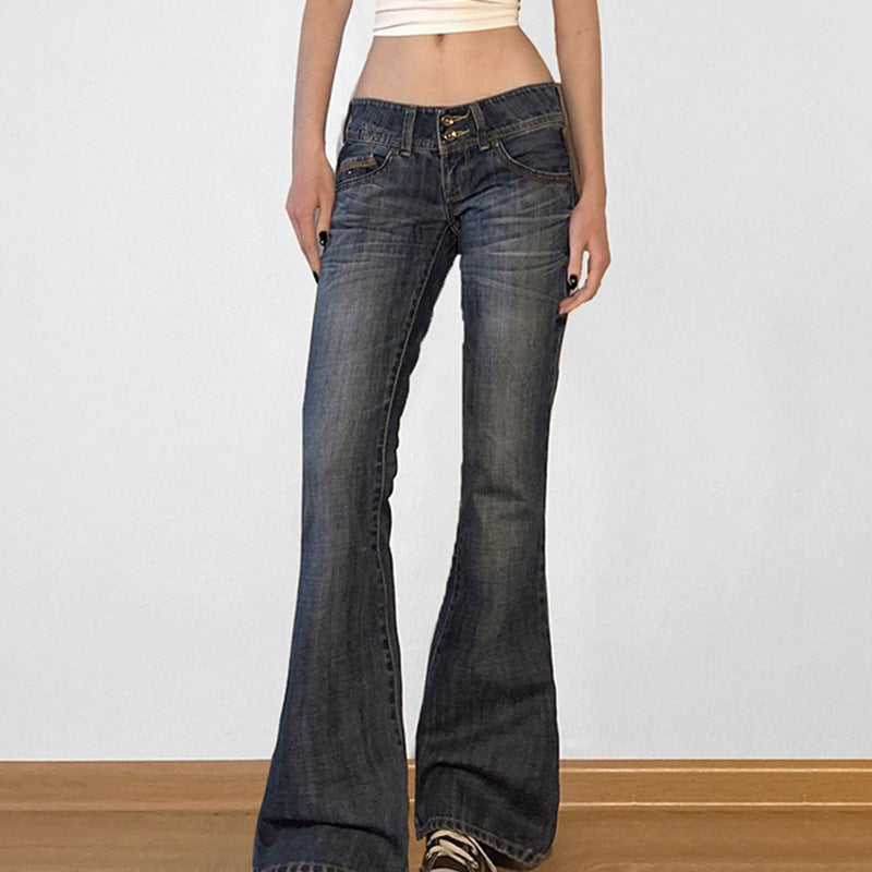 Scene Women’s Black Pinstripe Low-Rise Bootcut Jeans